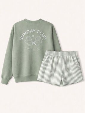 Better Together Sunday Green Tennis Sweatshirt and shorts set size Medium Nwt